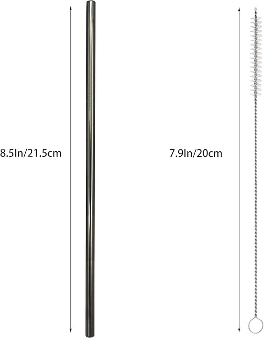 10 Pcs Stainless Steel Straws, Reusable Drinking Straws, Straight Metal Straw Sets with 2 Pcs Cleaning Brushes (8.5 Inch, Black)