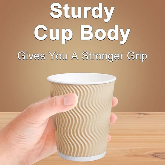 Hot Paper Cups_12 oz Disposable Insulated Corrugated Sleeve Ripple Wall Paper Cup 100 pcs,12oz Cups for Drink,Hot Coffee Cups (Brown)