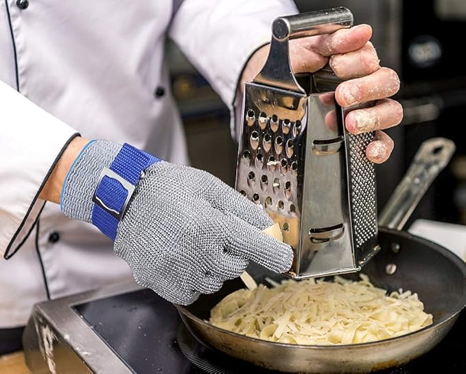 Schwer SlicePro ANSI A9 Cut Resistant Glove PR1707, Food Grade Stainless Steel Wire Metal Gloves, Cutting Gloves for Kitchen, Meat Cutting, Oyster Shucking, Fish Fillet, Non-PFAS(L, 2 PCS)
