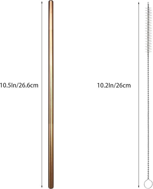 10 Pcs Stainless Steel Straws, Reusable Drinking Straws, Straight Metal Straw Sets with 2 Pcs Cleaning Brushes (10.5 Inch, Rose Gold)