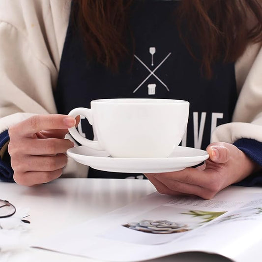 Great Cup Shape for Latte Art Cappuccino Barista Cup Saucer New Bone China for Coffee Shop (Matte White, 10.5 oz)