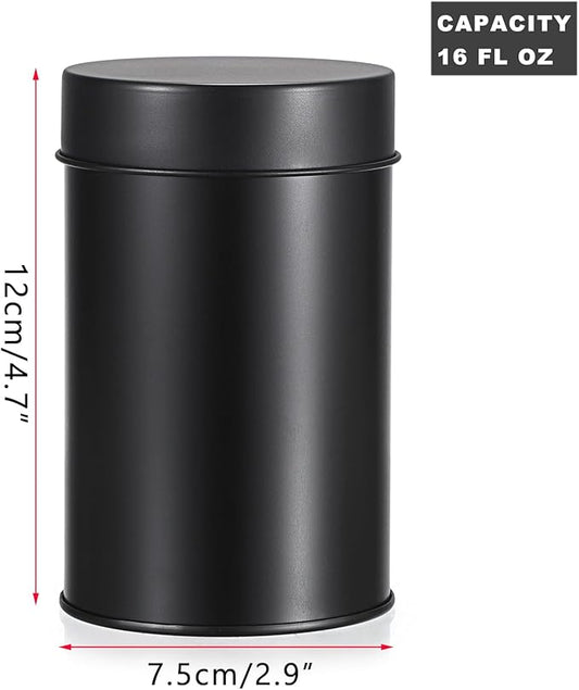 JUXYES 12 Pack Tea Tins Canister with Airtight Double Lids, 16 oz Loose Leaf Tea Storage Airtight Kitchen Canisters Tins Can Box for Storage Loose Tea Coffee Herbs and Spices, Black