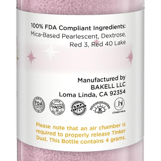 Bakell - Soft Pink Tinker Dust (4g, 1x Mini Spray Pump) Edible Glitter for Food, Desserts, and Beverages!