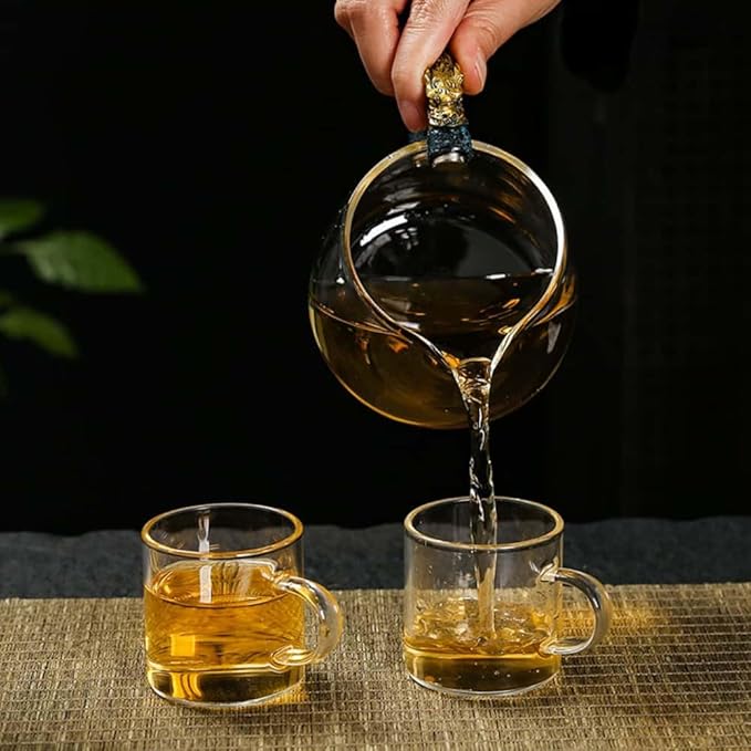 Glass Teapot Set with Infuser Semi Automatic Dragon Tea Set with 6 Small Cups (blue golden dragon-b)