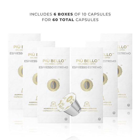 Piu Bello Espresso Estremo Coffee Pods – Espresso Coffee Pods for Nespresso Original Machines – Compatible Capsules Pack – Rich & Balanced Taste – Strong Italian Espresso Flavor – Kosher Certified (60 Count, Single Flavor)