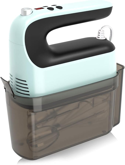 9-Speed Digital Hand Mixer Electric, 400W Powerful DC Motor, Baking Mixer Handheld with Snap-On Storage Case, Touch Button, Turbo Boost, Dough Hooks, Whisk (Ice Blue)
