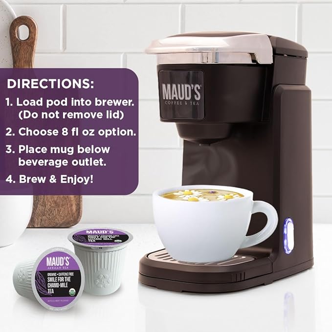 Maud's Organic Chamomile Lavender Tea Pods, 24 ct, Recyclable Single Serve Pods – 100% Gourmet Blended Tea Leaves, Compatible with Keurig K Cups Maker