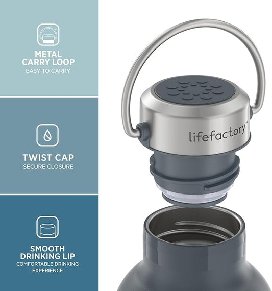 Lifefactory 24-Ounce Stainless Steel Vacuum-Insulated Sport Bottle, Carbon