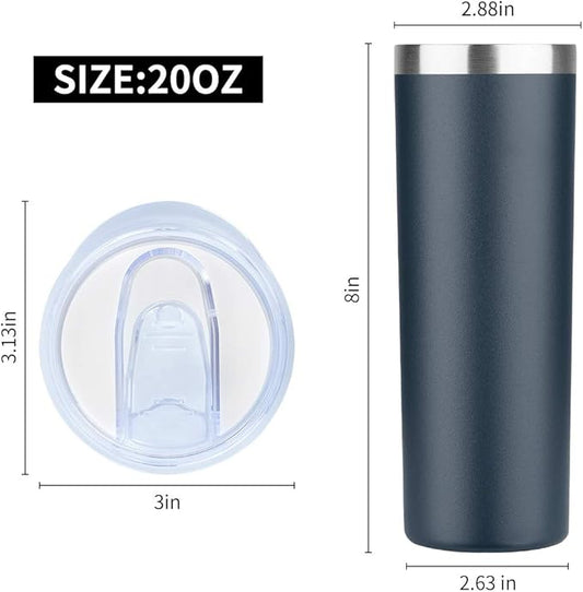 HASLE OUTFITTERS 20 oz Skinny Tumblers Bulk Set, Stainless Steel Insulated Slim Tumblers with Lids, Reusable Double Wall Travel Coffee Mugs, Durable Powder Coated Travel Water Cups(Navy, 8)