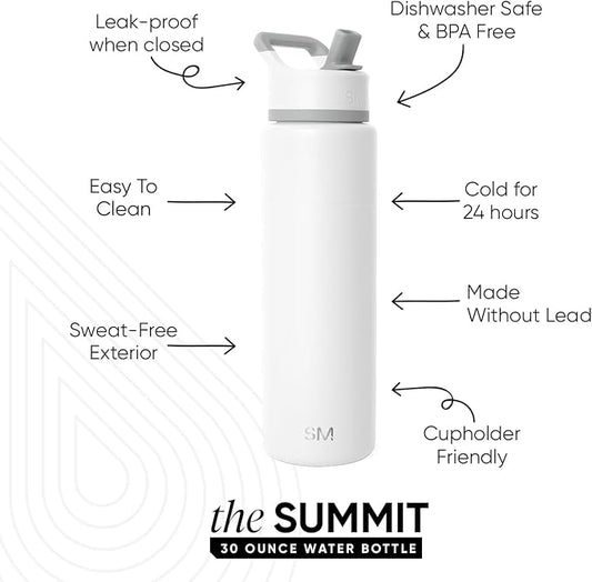 Simple Modern Water Bottle with Straw Lid | Vacuum Insulated Stainless Steel Metal Thermos | Reusable Leak Proof BPA-Free Flask for Sports Gym | Summit Collection | 30oz, Winter White Mix