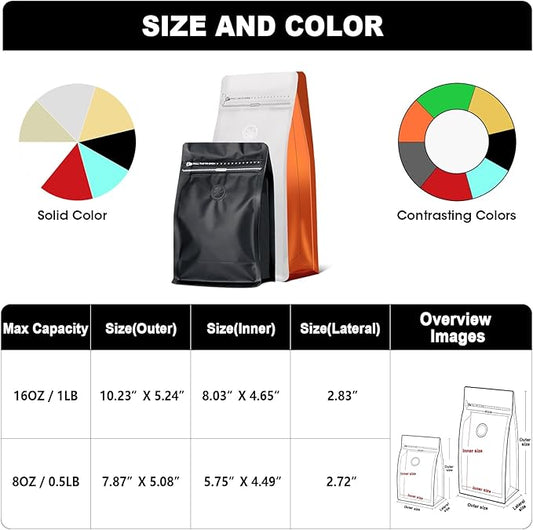Coffee Bags with Valve(60pcs,16 oz,1 lb) Vented Coffee Beans Packaging Bags High Barrier Aluminumed Foil Flat Bottom Heat Sealed Side Zipper Resealable Storage Bag for Home or Business(White+Red)