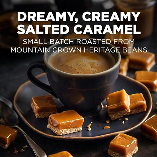 Maud's Salted Caramel Flavored Coffee Pods, 100 ct, Medium Roast Flavored Coffee in Recyclable Single Serve Pods – 100% Arabica Beans, Compatible with Keurig K Cups Maker