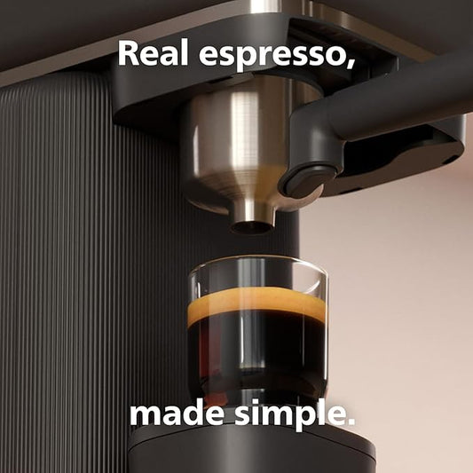 Philips Baristina Espresso Machine+Milk Frother Bundle. Real espresso. Compact coffee machine, portafilter, grinder, Cafe Crema. Dairy & Non-Dairy Milk foam. Hot & Cold. Easy Clean. Black (BAR303/60)