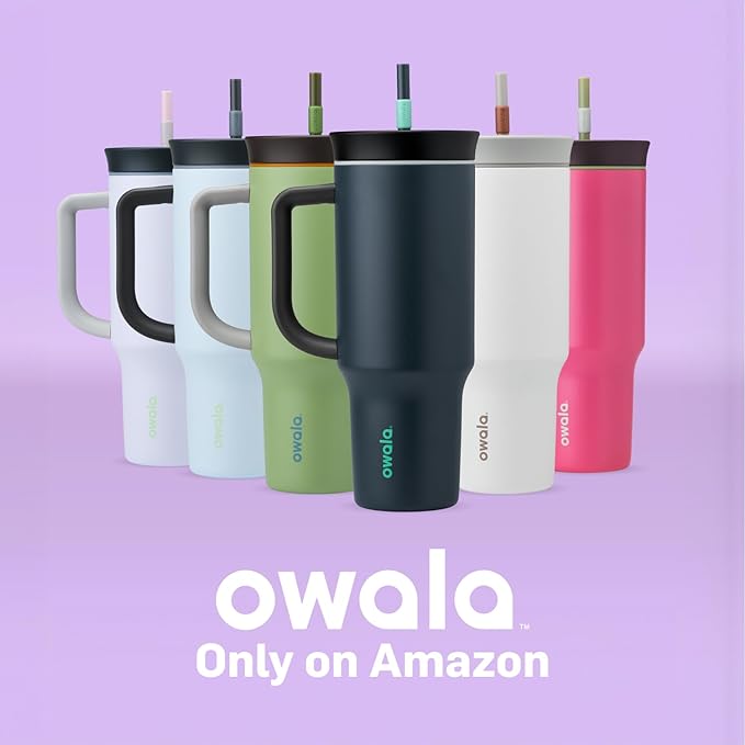 Owala Stainless Steel Triple Layer Insulated Travel Tumbler with Spill Resistant Lid, Straw, and Carry Handle, BPA Free, 40 oz, Green (Brave Adventures) (Pack of 6)