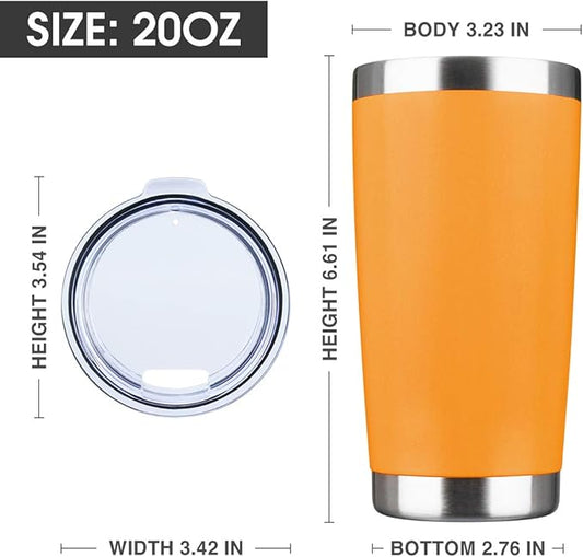 20oz Tumbler Bulk Stainless Steel Vacuum Insulated Tumblers with Lid Double Wall Travel Mug, Durable Powder Coated Coffee Cup, Suitable for Ice Drinks and Hot Beverage (Orange 1pack)