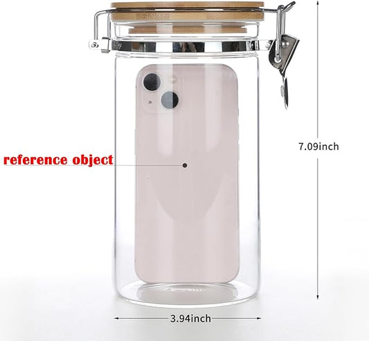 KKC Clear Borosilicate Glass Food Storage Jar Canister Container with Airtight Locking Clamp Bamboo Lid,Coffee Bean,Loose Tea,Nut Container,Sealed Jar Hinged Lid for 16oz Coffee Bean,40 Fluid-oz