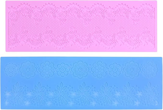 Embossing Lace Fondant Mold, Multi Circle Flowers Lace Mat Wedding, Silicone Molds for Cake Decorating Tool, Cake Lace Molds Set of 2