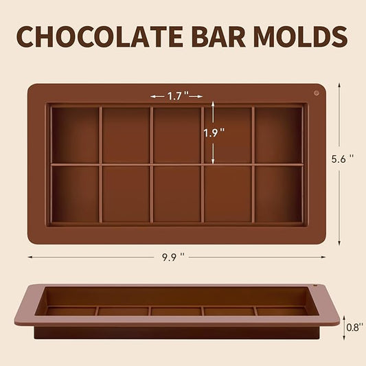 2 Pcs Large Dubai Chocolate Bar Molds, 0.8 Inch Deep Silicone Stuffed Chocolate Bar Molds, Big and Thick Candy Bar Moulds for Filling Homemade Knafeh Pistachio Bars