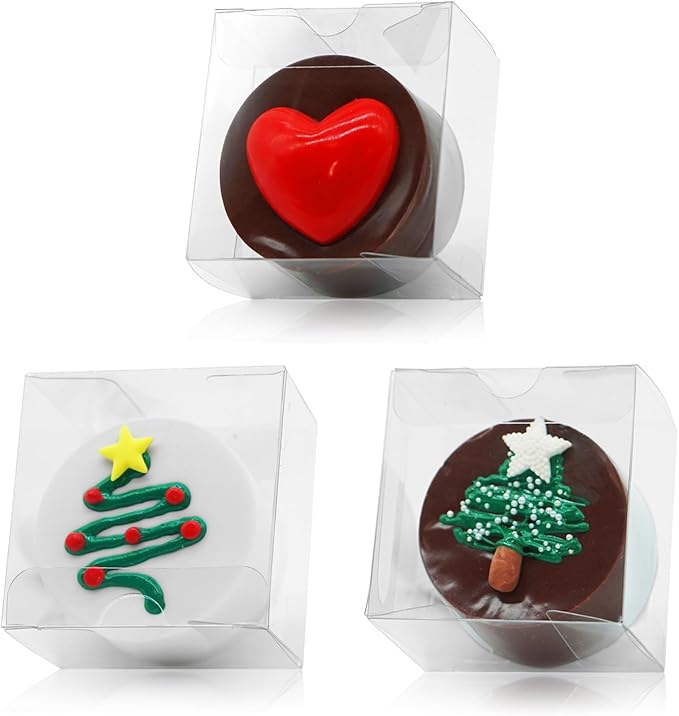 50pcs Clear Macaron Boxes Chocolate Covered Ore Cookie Boxes 2.17" x 2.17" x 1.38" Clear Favor Box Treat Pastry Box for Christmas Birthday Wedding