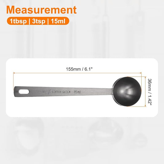HARFINGTON 3pcs Coffee Scoop Spoon 1tbsp (3tsp, 15ml) 304 Stainless Steel Long Handle Teaspoon/Tablespoon Measuring Spoons Scoops for Tea Sugar Kitchen, Black