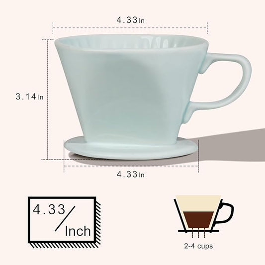 Handmade Pour Over Ceramic Coffee Dripper - Authentic Brewing Experience for Camping, Office, and Home (Blue)