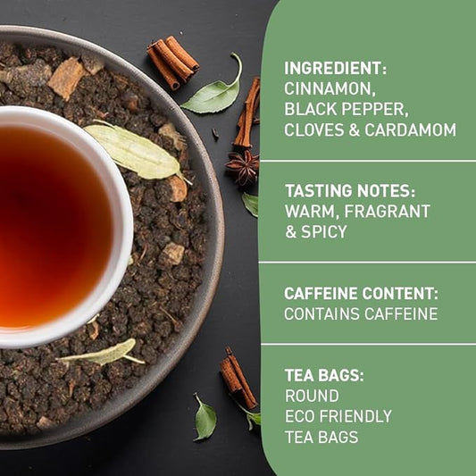 HANDPICK Masala Chai Tea Bags (100 Count) Strong Robust & Aromatic, Blended with Exotic Spices, Cinnamon, Black Pepper, Cloves & Cardamom - Premium Quality Eco-conscious Round Bags