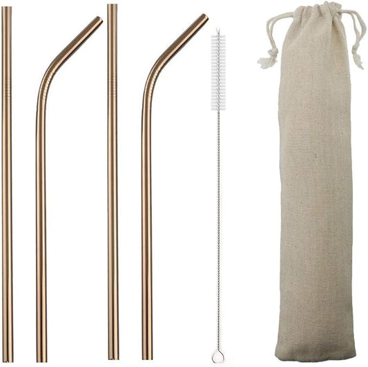 Gugrida Metal Straws Stainless Steel Straws 8.5" Drinking Straws Reusable 4 Set - Ultra Long Muti Color-Cleaning Brush for 20/30 Oz for Trail Tumblers Yeti RTIC SIC Ozark (2 Straight|2 Bent|1 Brush)