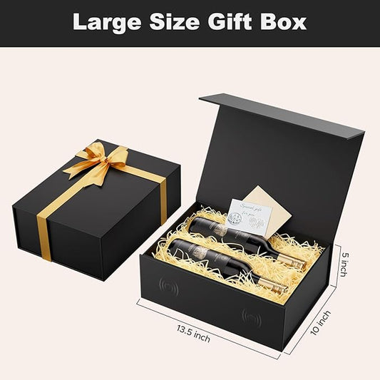 Large Black Gift Box with Lid: 13.5×10×5 Inches - Strong Magnetic Closure for Christmas Wedding Birthday Gifts – Perfect for Couples Friends Family
