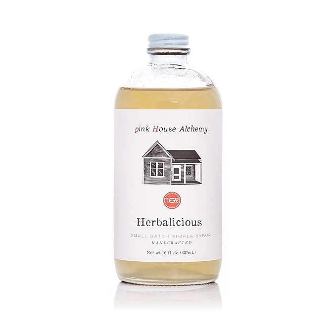 Pink House Alchemy Herbalicious Simple Syrup โ 16oz Bottle โ Handcrafted All-Natural Mixer for Coffee, Cocktails, Soda, Lemonade, Tea & Baking โ Gluten-Free, Non-GMO, Vegan, Small Batch (HERB)