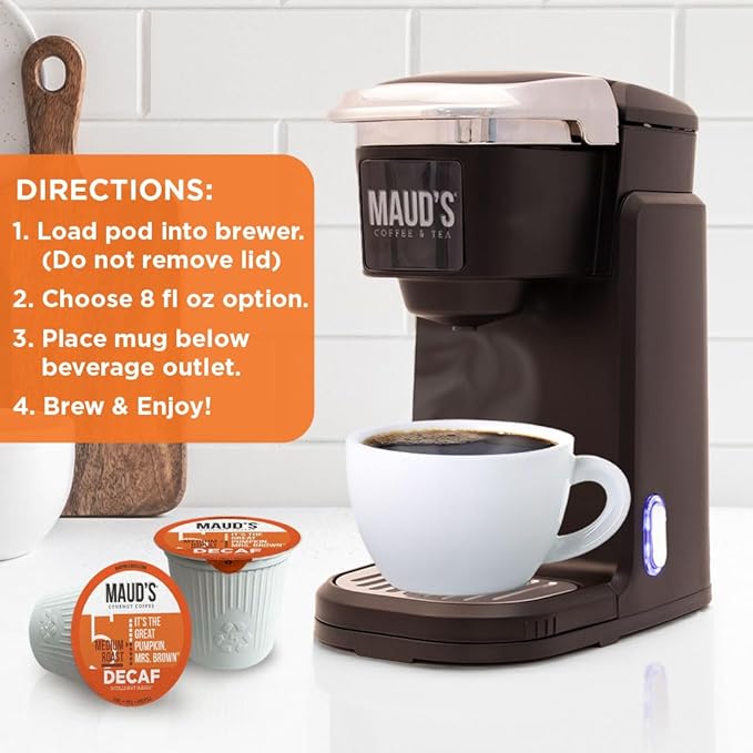 Maud's Decaf Pumpkin Spice Flavored Coffee Pods, 72 ct, Medium Roast Flavored Coffee in Recyclable Single Serve Pods – 100% Arabica Beans, Compatible with Keurig K Cups Maker