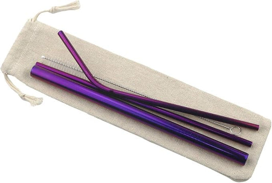 Gugrida Metal Straws Stainless Steel Straws 8.5" Drinking Straws Reusable 3 Set - Ultra Long Muti Color-Cleaning Brush for 20/30 Oz for Trail Tumblers Yeti RTIC SIC Ozark (2 Straight|1 Bent|1 Brush)