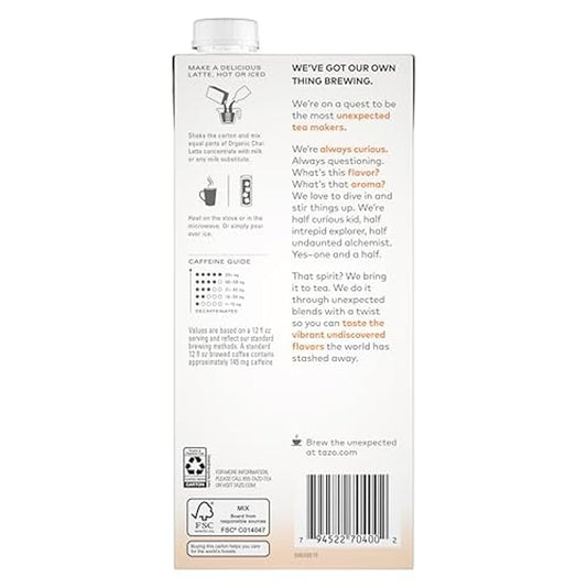 TAZO Organic Chai Latte Concentrate, Hot or Iced Black Tea, Easy-to-Serve, Everyday Lattes and Mocktails, 32 oz Carton (Pack of 2)