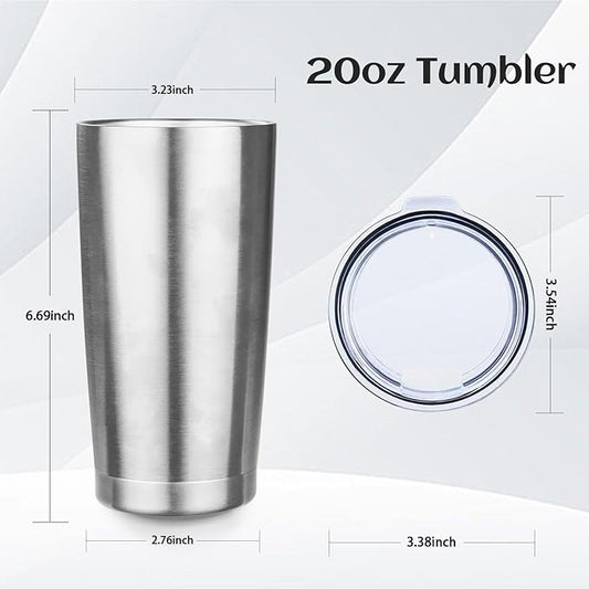StarSpeed 20oz Tumbler Bulk with Lid, Stainless Steel Insulated Tumblers Double Wall Vacuum Insulated Travel Mug, Powder Coated Coffee Cups for Hot and Cold Drinks(Silver,6)