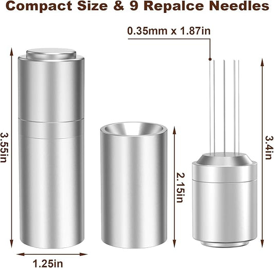 WDT Espresso Distribution Tools Espresso Stirrer Tool WDT Coffee Distributor for Barista Espresso Machine Accessories 9*0.35mm Espresso Grounds Stirrer with Extra 9 Replaceable Needles,Silver
