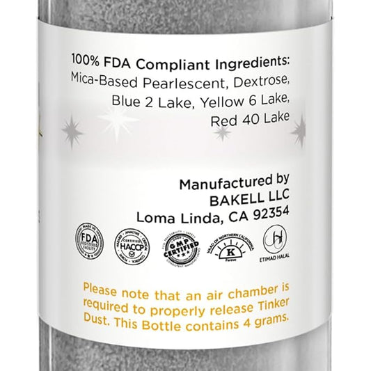 Bakell - Silver Tinker Dust (4g, 1x Mini Spray Pump) Edible Glitter for Food, Desserts, and Beverages!