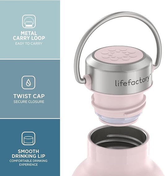 Lifefactory 20-Ounce Stainless Steel Vacuum-Insulated Sport Bottle, Desert Rose
