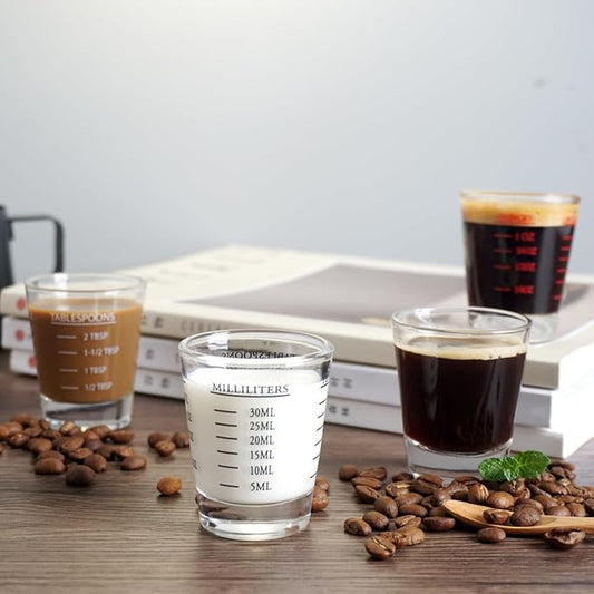 Shot Glasses Measuring cup Liquid Heavy Glass Wine Glass Espresso Shot Glass 26-Incremental Measurement 1oz, 6 Tsp, 2 Tbs, 30ml (2 pack-black 30ml)