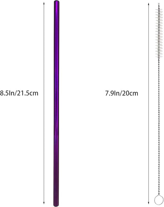 10 Pcs Stainless Steel Straws, Reusable Drinking Straws, Straight Metal Straw Sets with 2 Pcs Cleaning Brushes (8.5 Inch, Purple)