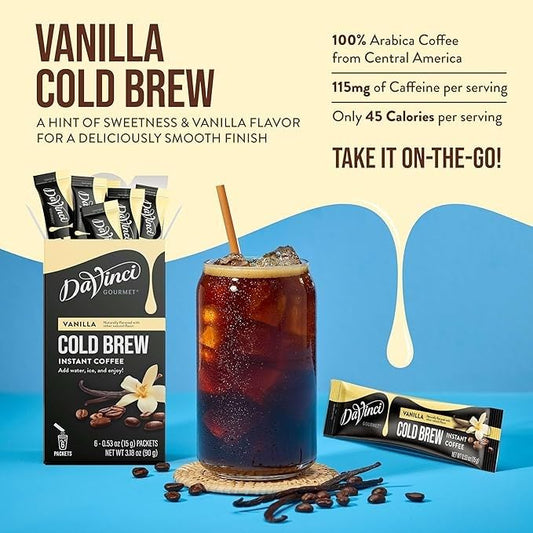 Bundle of DaVinci Gourmet Vanilla Cold Brew Stick Pack, Instant Coffee Powder, 6 Count (Pack of 1) + DaVinci Gourmet Lavender Syrup, 25.4 Fluid Ounces (Pack of 1)
