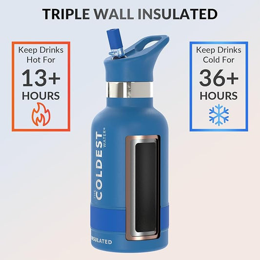 Coldest Insulated Water Bottle with Straw Lid - Stainless Steel Metal Insulated Bottle for Men & Women (Sailor Blue, 12 oz)