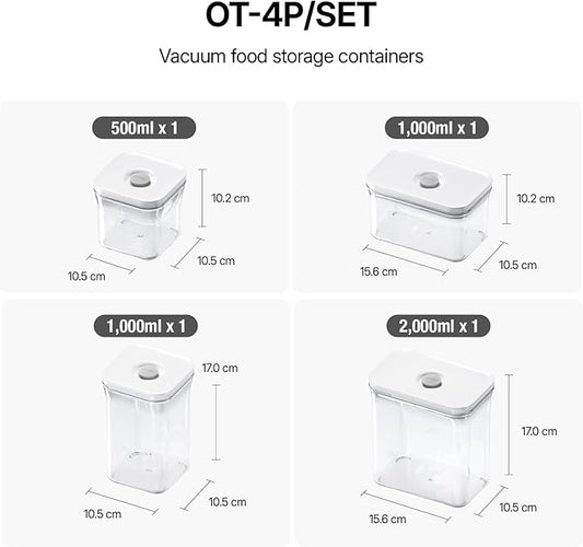 Premium Airtight Food Storage Containers 4-piece/Set, BPA Free, 100% Leak Proof, Keep food fresh up to 5 times longer than non-vacuum storage