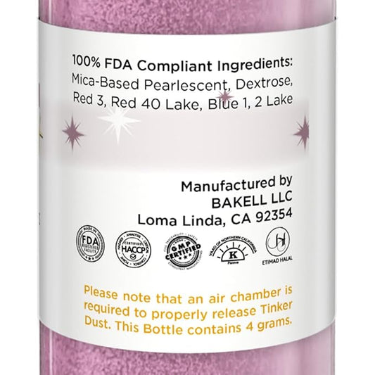 Bakell - Pink Rose Tinker Dust (4g, 1x Mini Spray Pump) Edible Glitter for Food, Desserts, and Beverages!