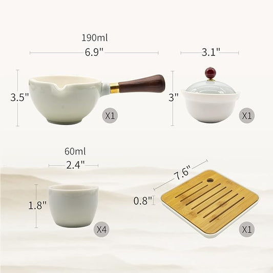 LURRIER Porcelain Chinese Gongfu Tea Set,Portable Teapot Set with 360 Rotation Tea maker and Infuser,Portable All in One Gift Bag for Travel,Home,Gifting,Outdoor and Office (Cyan Grey)