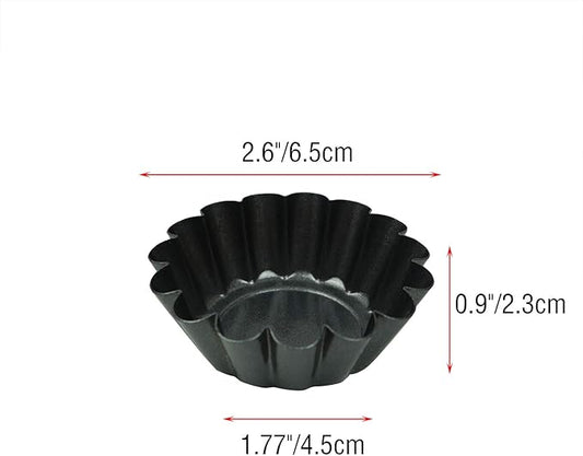 12 Pack Mini Tart Pan, Non-stick Carbon Steel Tart Molds, Pie Mould, Muffin Cupcake Pudding Maker - for Pies, Chinese Tart, Cakes (Size 2.6"x0.9")