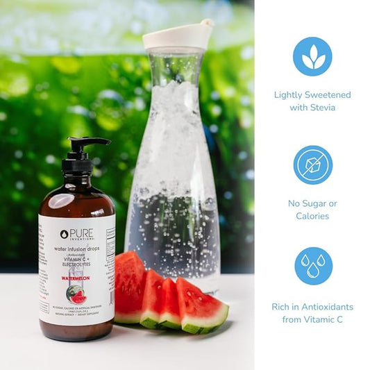 Pure Inventions - Watermelon Water Infusion Drops - Antioxidants, Vitamin C & Electrolytes - Health & Wellness Drink -Immunity Support -Sugar Free, Zero Calorie, No Artificial Sweeteners -500 Servings