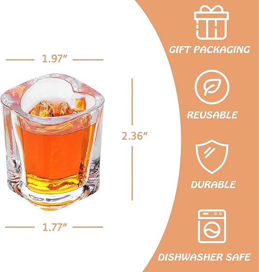 Heavy Base Shot Glasses - Set of 12, Heart & Square Shapes, Ideal for Tequila & Espresso Shots, Bulk Pack