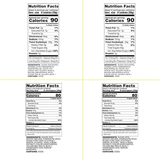 4 Pack Krunchy Melts Original Meringue Cookies | Harvest Season 4-Pack | 2 Caramel Apple, 2 Pumpkin Spice | Only 80-90 Calories Per Serving | Low Fat/Fat Free, Gluten Free, Dairy Free (4 Oz)