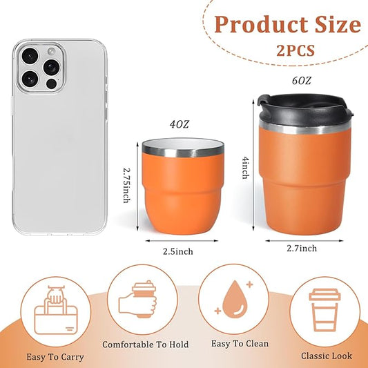 6oz Espresso Cups, Insulated Espresso Cups Set of 2, Expresso Shots Cup, Stainless Steel Shot Glasses for Coffee, Portable Espresso Travel Mug for Camping