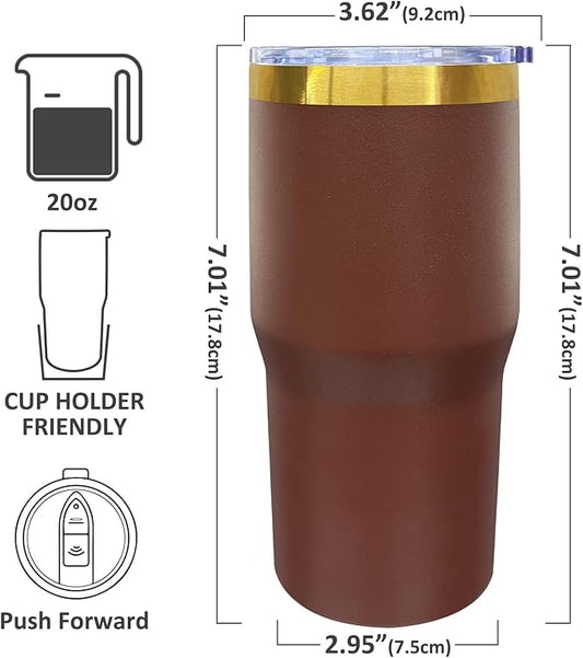 20 oz Tumbler Stainless Steel Tumbler with Lid and Straw, Double Wall Vacuum Insulated Travel Coffee Mug for Laser Engrave, Powder Coated Cups for Hot and Cold Drinks (Brown,1 pack)