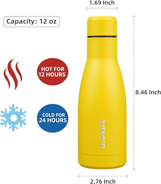 BJPKPK 12oz Water Bottles Stainless Steel Double Wall Vacuum Insulated Small Water Bottles for Travel,Yellow